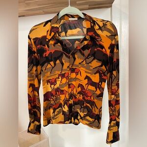 Vintage colorful horse print knit blouse!